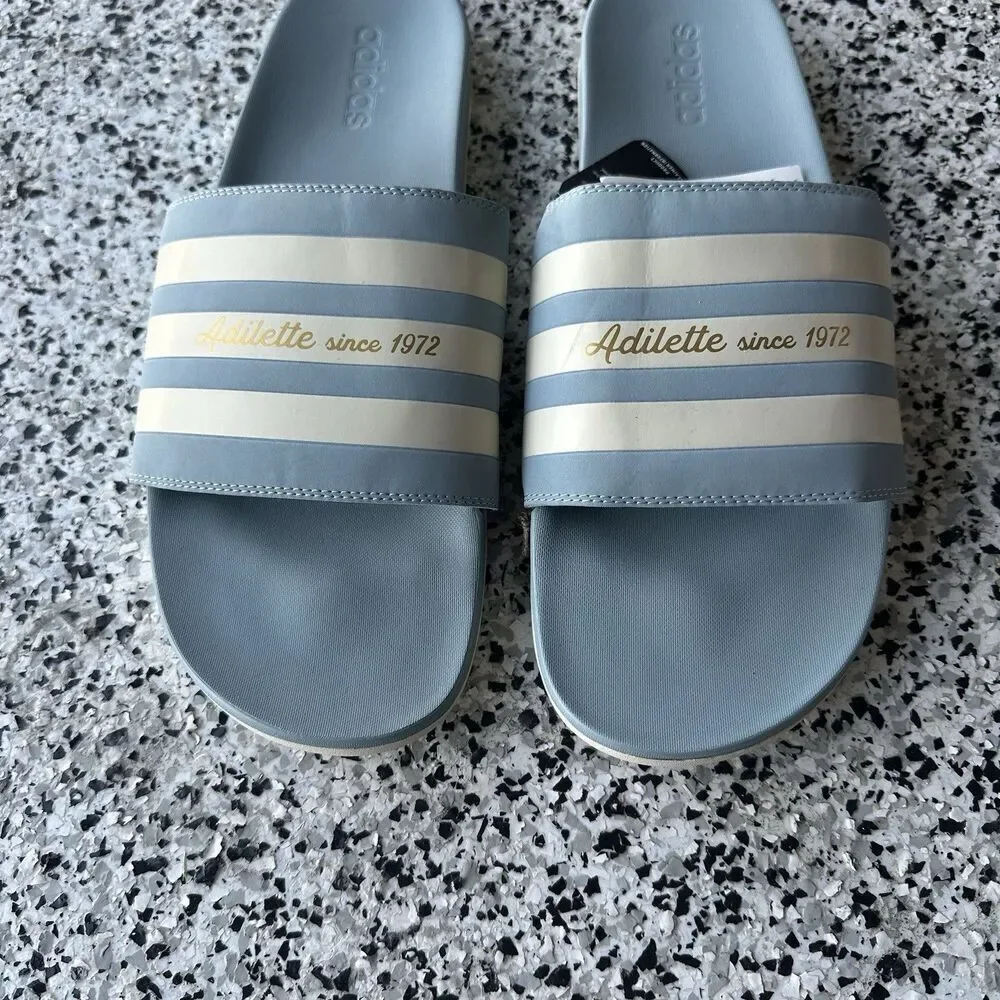 Adidas Adilette Slides Mens 18 Slip On Flip Flops GX4300 Blue Comfort Striped